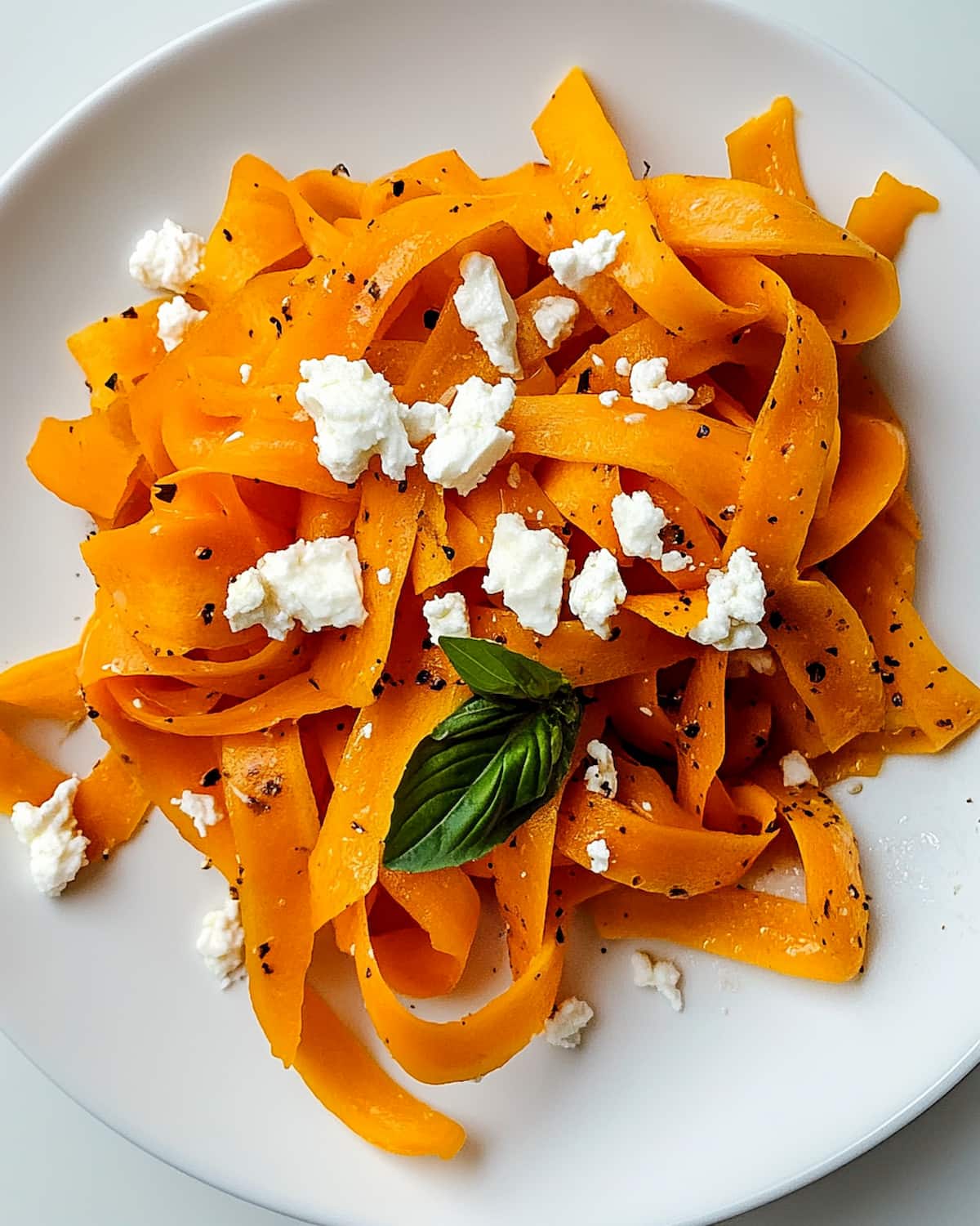 Assiette de tagliatelles de carottes au Air Fryer.