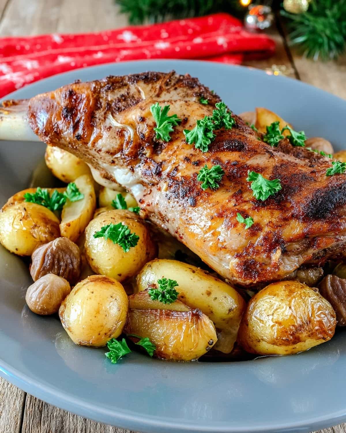 Cuisse de dinde au Air Fryer à l'ail, dorée et croustillante.