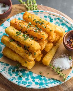 Assiette de panisse au Air Fryer, croustillante et dorée.