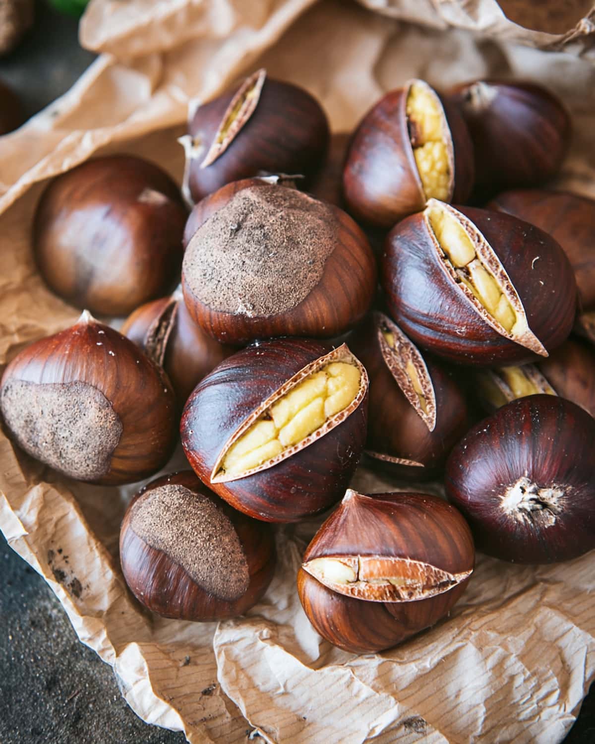 Châtaigne au Air Fryer, légèrement ouverte et dorée