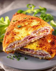 Cordon bleu au poulet Airfryer, tranches croustillantes garnies de jambon et fromage fondant