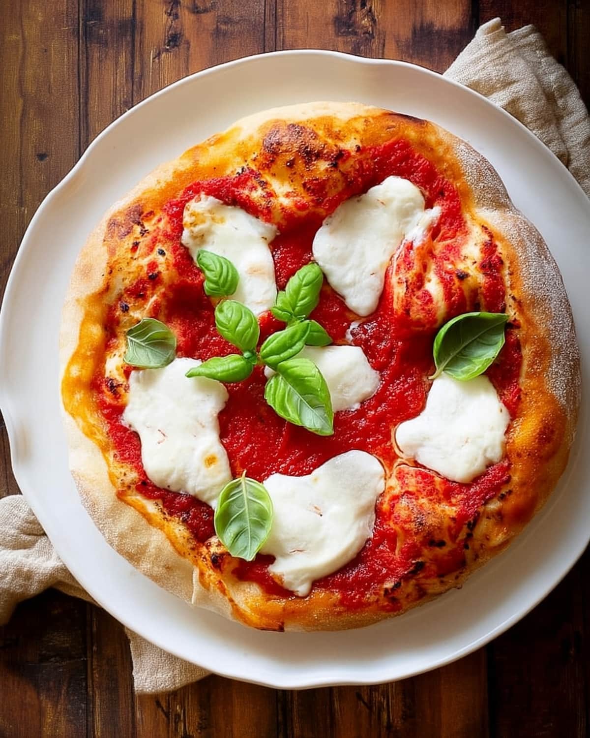Pizza au Air Fryer avec sauce tomate, mozzarella fondante et feuilles de basilic frais