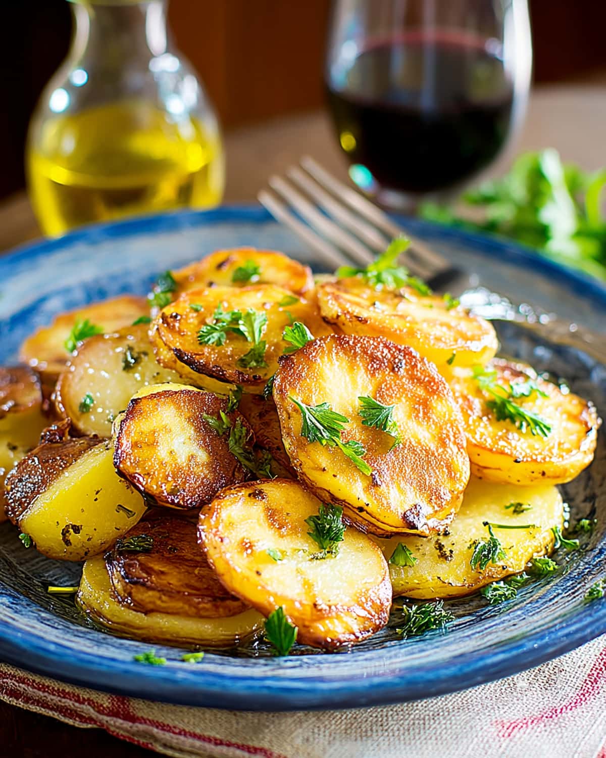 Assiette de pomme de terre sarladaise au Air Fryer, dorées et fondantes.