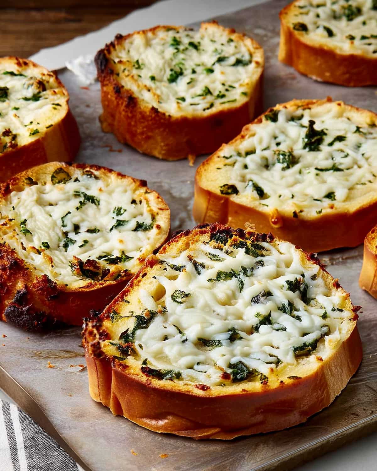 Pain à l’ail air fryer, tranches dorées et croustillantes.