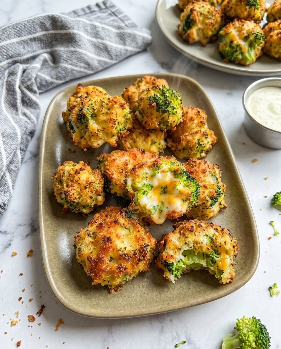 Croquettes Brocoli Cheddar Airfryer dorées et croustillantes, servies chaudes avec une sauce au yaourt