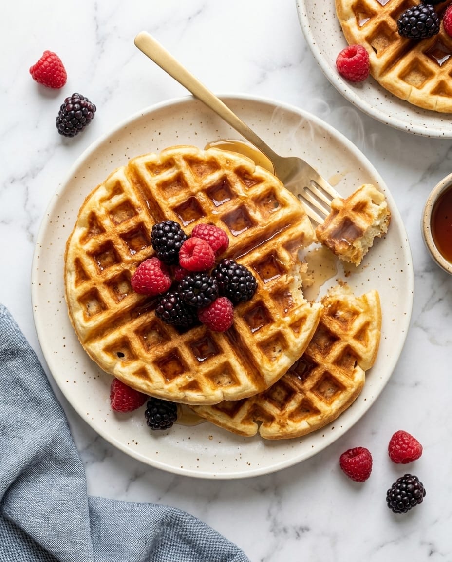 Recette gaufres croustillantes au Airfryer dorées, servies avec fruits et sirop d’érable, croûte bien craquante
