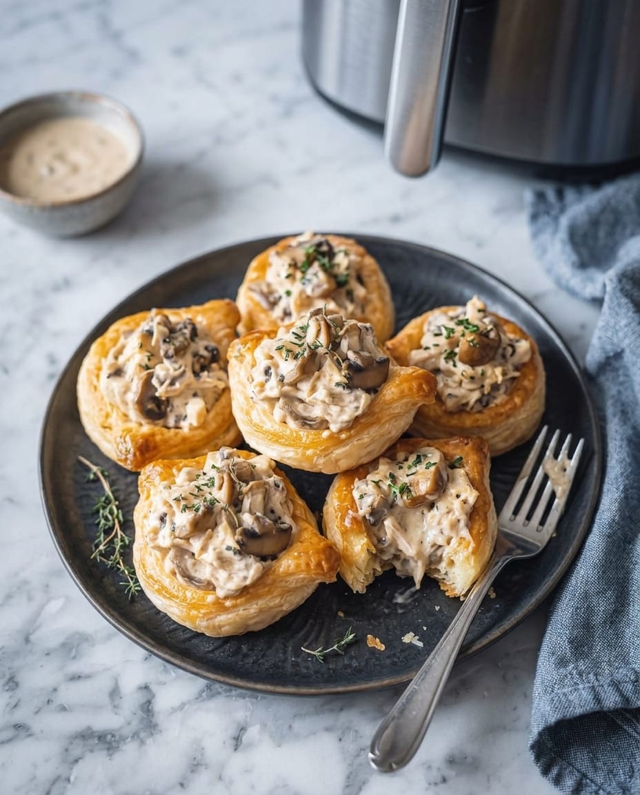 Bouchées à la reine au Airfryer dorées, feuilleté croustillant et garniture crémeuse au poulet et champignons