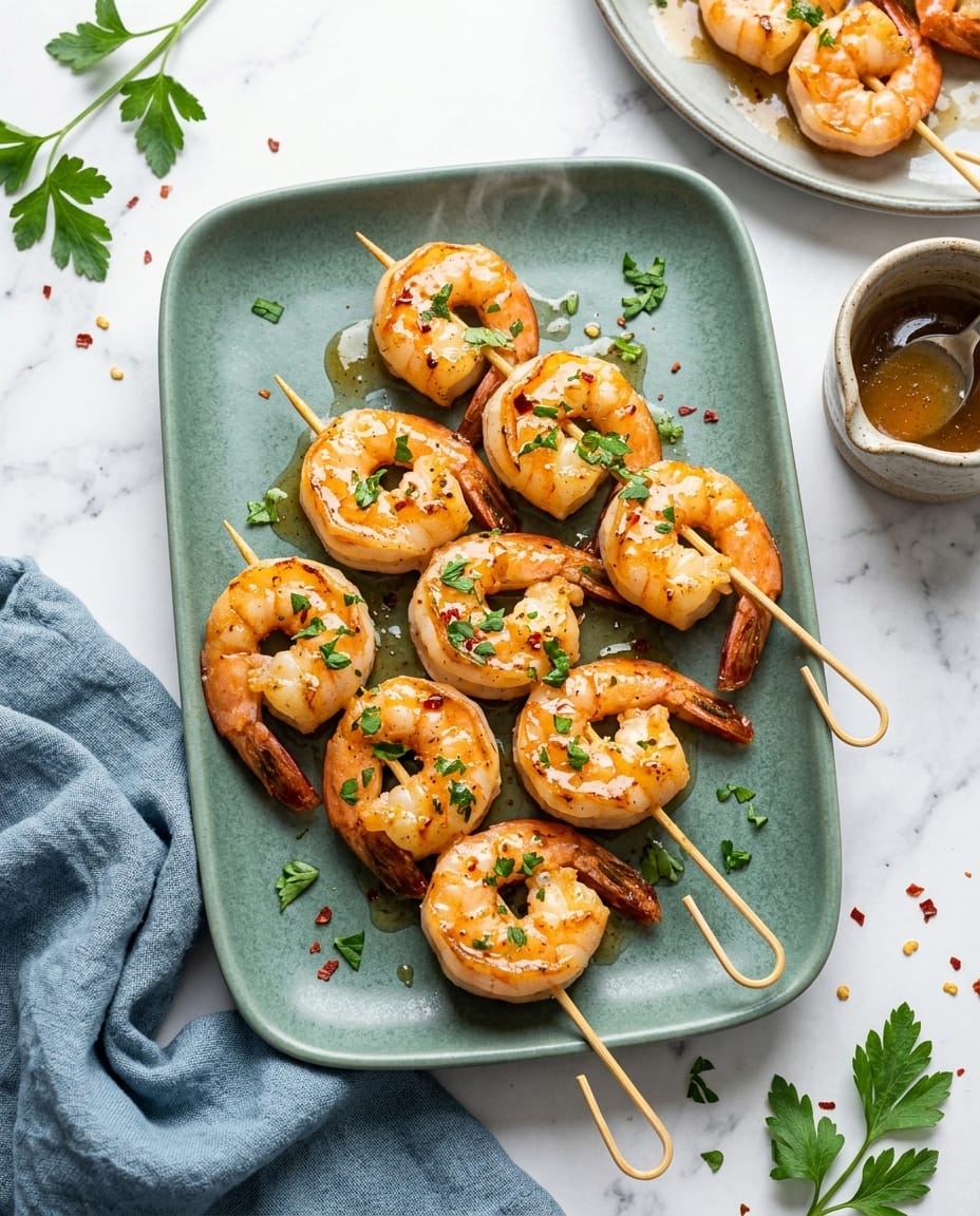Brochettes de gambas à la vanille au Airfryer, dorées et juteuses, prêtes à servir avec citron et herbes