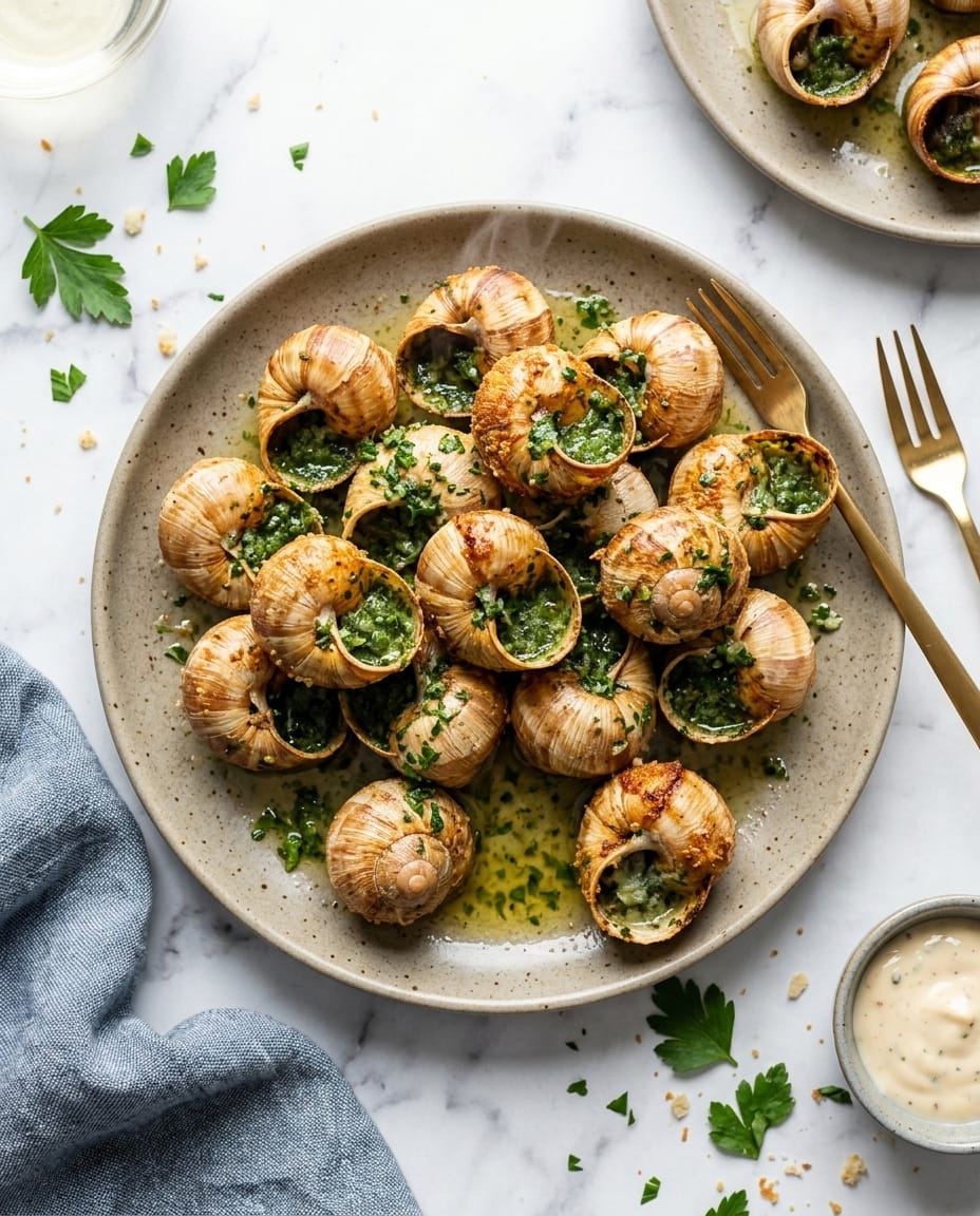 Escargots airfryer croustillants au beurre persillé, chapelure dorée et beurre fondant, servis chauds à l’apéro