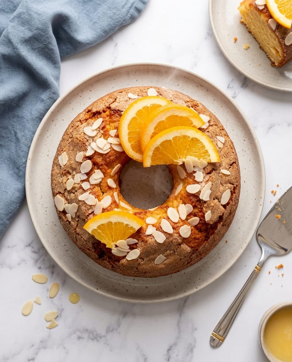 Gâteau amande citron au air fryer, dessus doré et mie ultra moelleuse, tranché sur une assiette