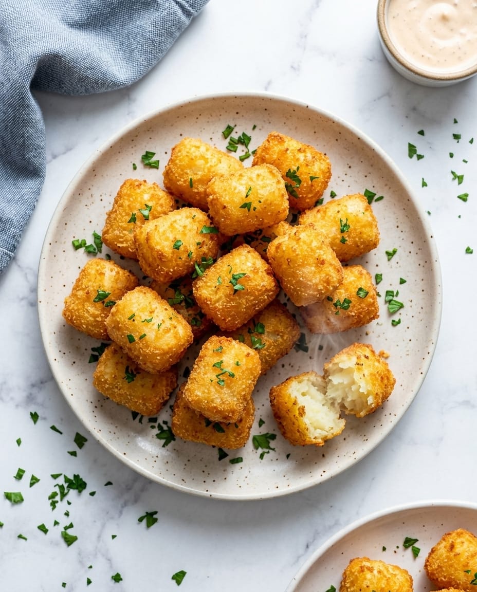 Pommes noisettes surgelées airfryer dorées et croustillantes dans un panier, prêtes en 12 minutes