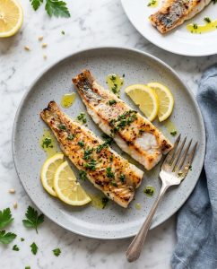 Rougets barbets airfryer dorés et croustillants, servis avec citron, peau grillée et chair fondante