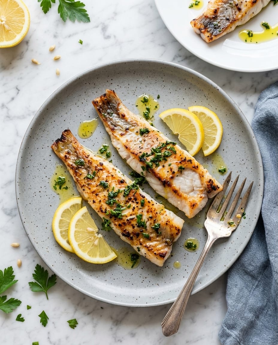 Rougets barbets airfryer dorés et croustillants, servis avec citron, peau grillée et chair fondante