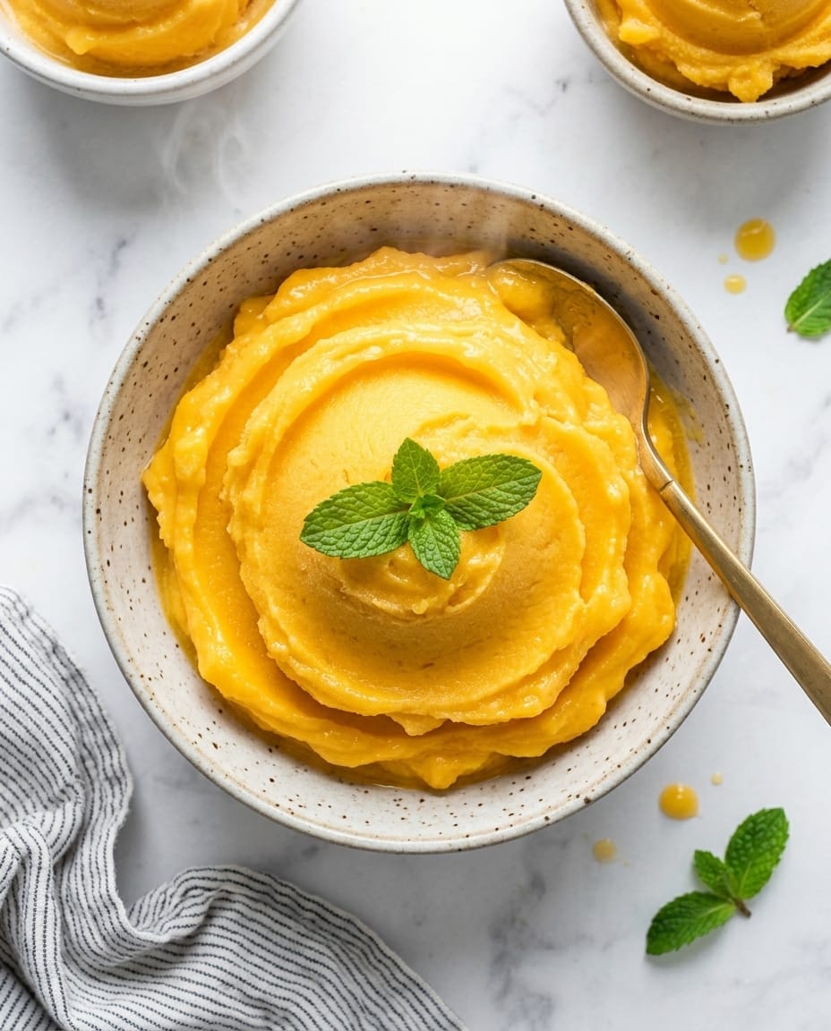 Sorbet au airfryer ultra lisse servi en bol, parfum fruits rouges, prêt en 10 minutes sans sorbetière
