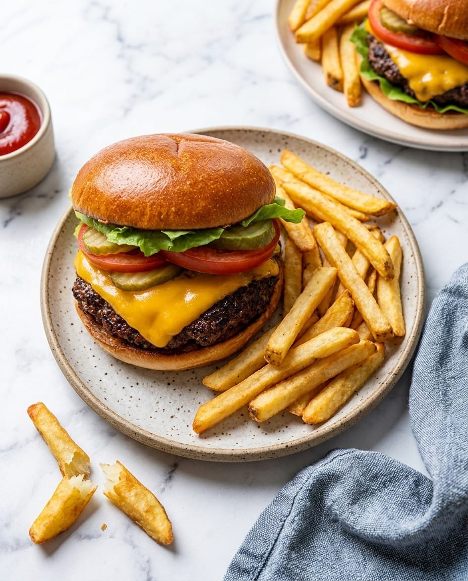 Hamburger au airfryer juteux et croustillant, fromage fondu et pain toasté, prêt en 10 minutes