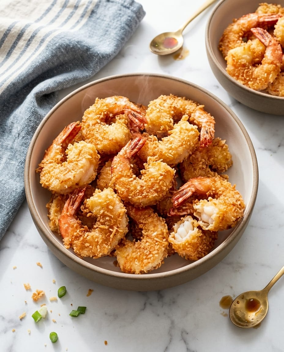 Tempura de crevettes au Airfryer dorée et croustillante, panure fine, servie avec sauce soja en bol