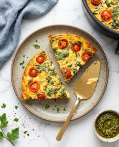 Quiche sans pâte air fryer dorée, courgette, feta et tomates cerises, texture fondante au centre et bords gratinés